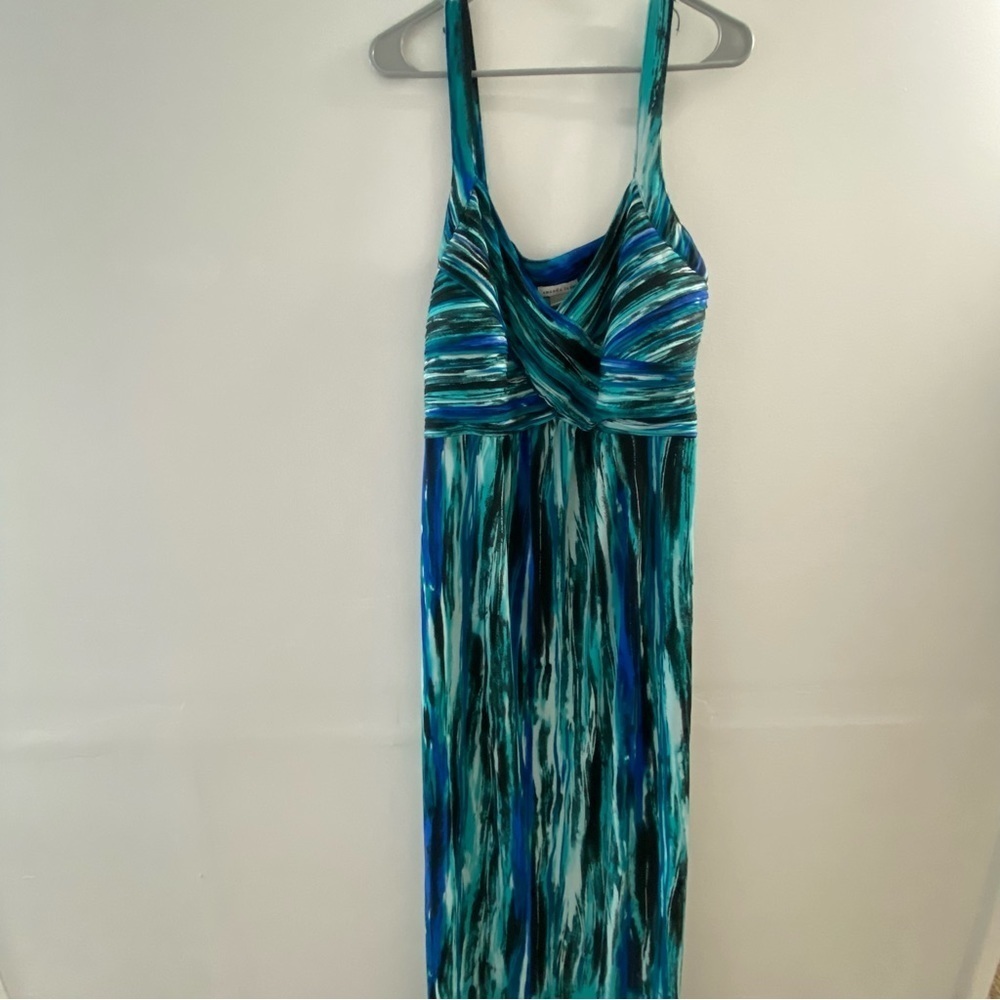 Amanda lane maxi dress blue green abstract tropical print y2k - Picture 2 of 11